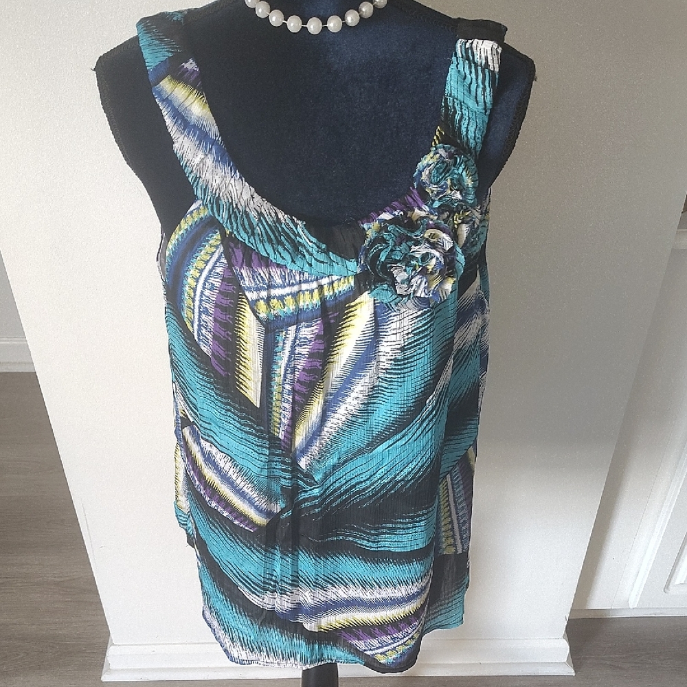 4/$12🌀🆕Multi-Colored Asymmetrical Ruffled Tank Top Sz XL NWT